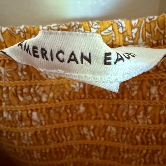 American Eagle Yellow Floral Ruched Long Sleeve Mini‎ Dress Size Small Milkmaid - Picture 12 of 16